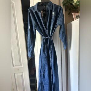 Long denim dress with splits on the side